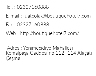 Boutique Hotel 7 Alaat iletiim bilgileri